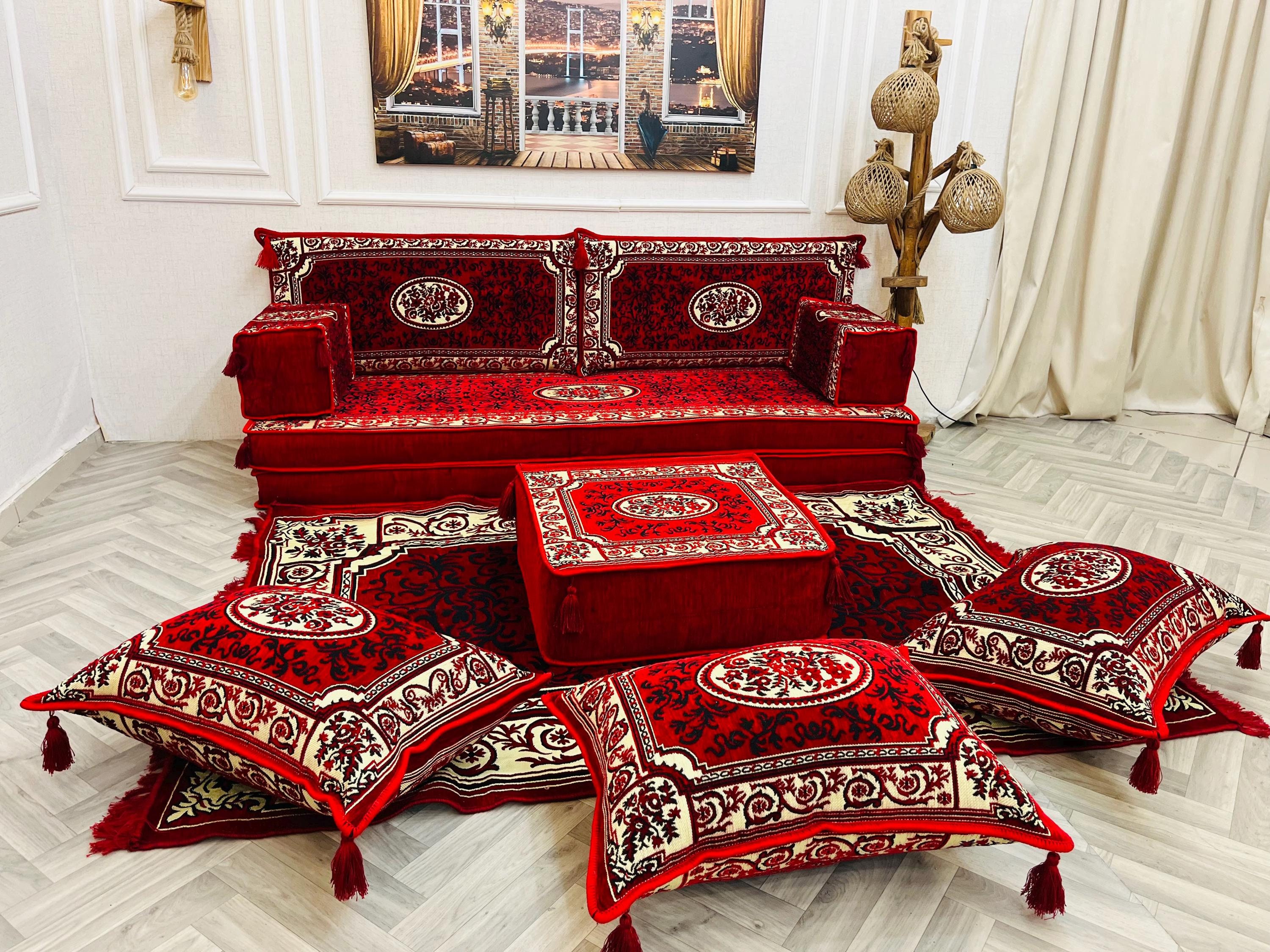 Red Turkish Floor Seating Modular Sofa Set: Elegant Arabic Living