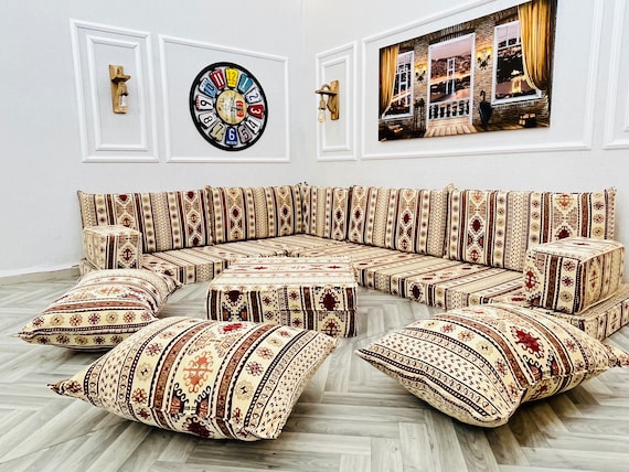 L Shaped Arabic Sofa Set Floor Seating Floor Couch Moroccan Kilim Rug Ottoman Couch Living Room Furniture Home Decor Sectional Sofa Etsy