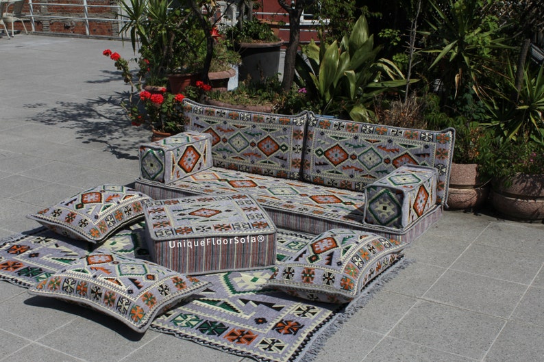 Arabic Sofa Set, Bench Cushions,Sectional Sofa,Floor Cushions, Indoor&Outdoor Ethnic Floor Seating Sofa,Terrace Garden Sofa,Boho Floor Couch image 4