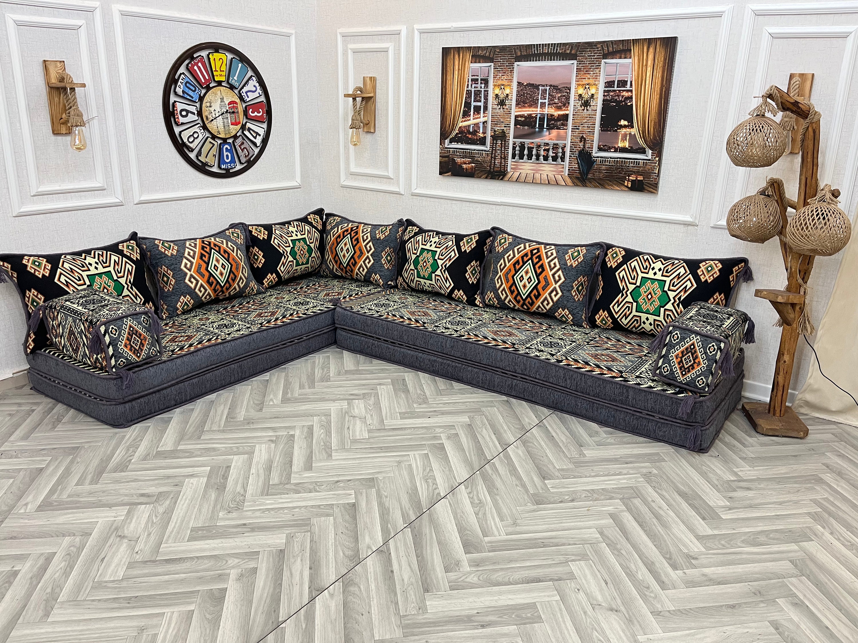 8'' L Shaped Arabic Sofa Living Room Floor Seating Set 8'' L Shaped Arabic Sofa Living Room Floor Seating Set