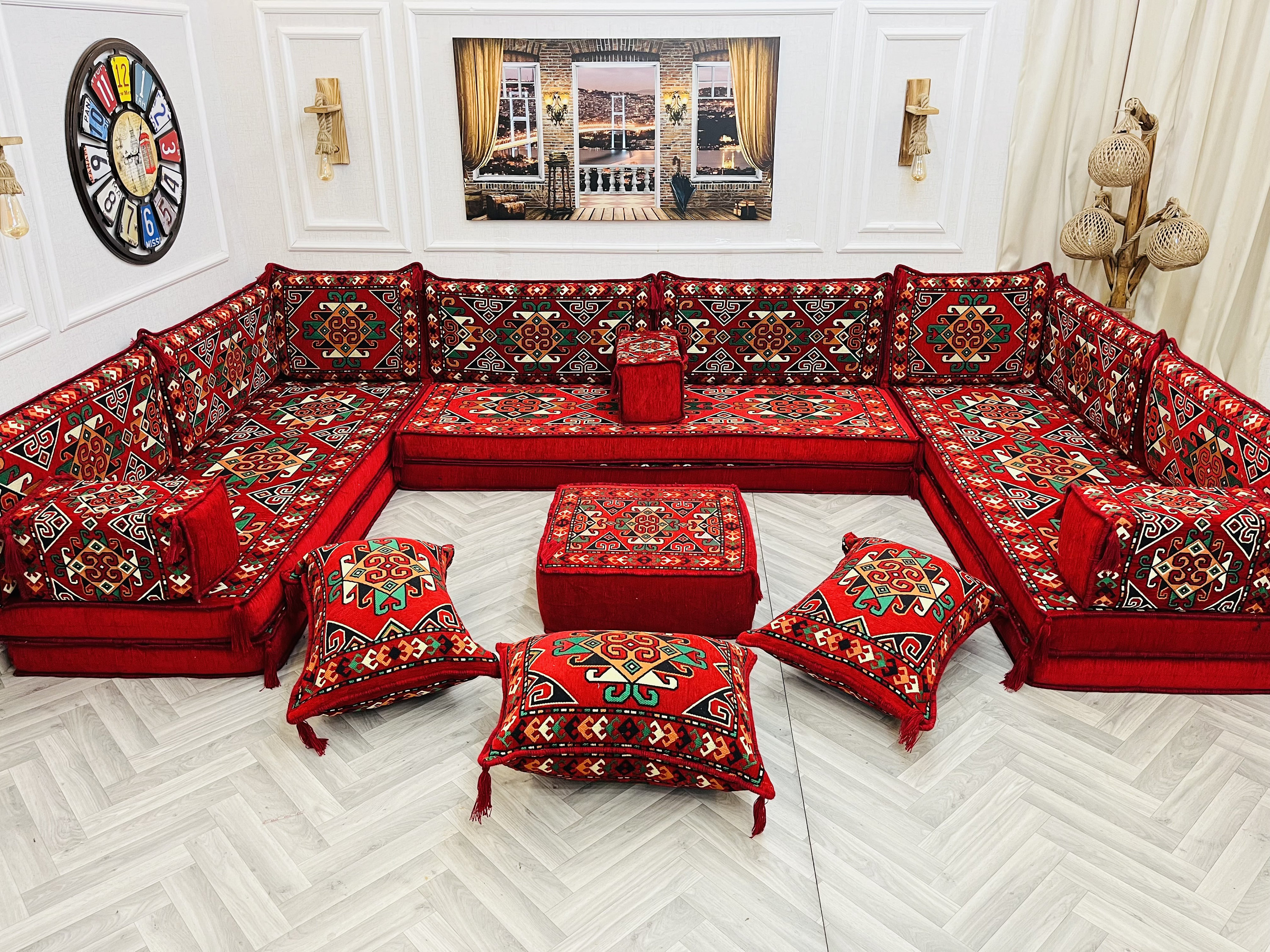 Ethnic Arabic U-shaped Floor Seating Sofa Set: 22 Piece Majlis Couch - Etsy, image size:3000x2250