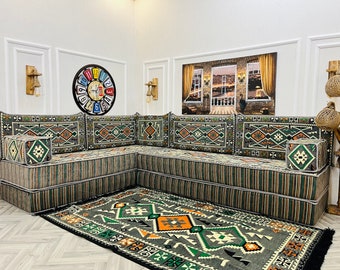 Set di divani arabi modulari a forma di L grigio scuro altezza 16 pollici, divano del soggiorno, divano con posti a sedere, cuscini da pavimento etnici, divano da pavimento, divano componibile