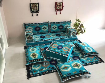Arabic Floor Seating Set: Sectional Sofa Couch with Ottoman & Rug