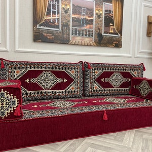 8 inch Thick Stunning Burgundy Authentic Floor Seating Sofa Set, Floor Sofa, Raised Floor Seating Set, Arabic Sofa Set, Floor Cushion Couch Sofa Only