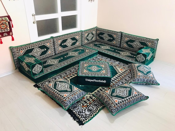 Arabic Sofa Green Ottomans Rug Moroccan Home Decor Floor - Etsy