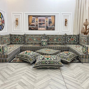 8'' Thick Anatolian U Shaped Arabic Living Room Sofa Set Lux, Floor Seating, Boho Couches ,Sectional Sofa, Arabic Majlis Sofa, Floor Cushion image 5
