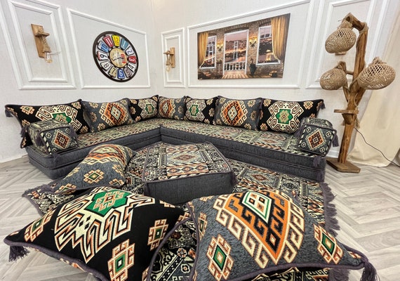 8 L Shaped Arabic Sofa Living Room Floor Seating Set Living Room Decor Floor Sofa Set Authentic Turkish Pillows Floor Cushion Seating Etsy