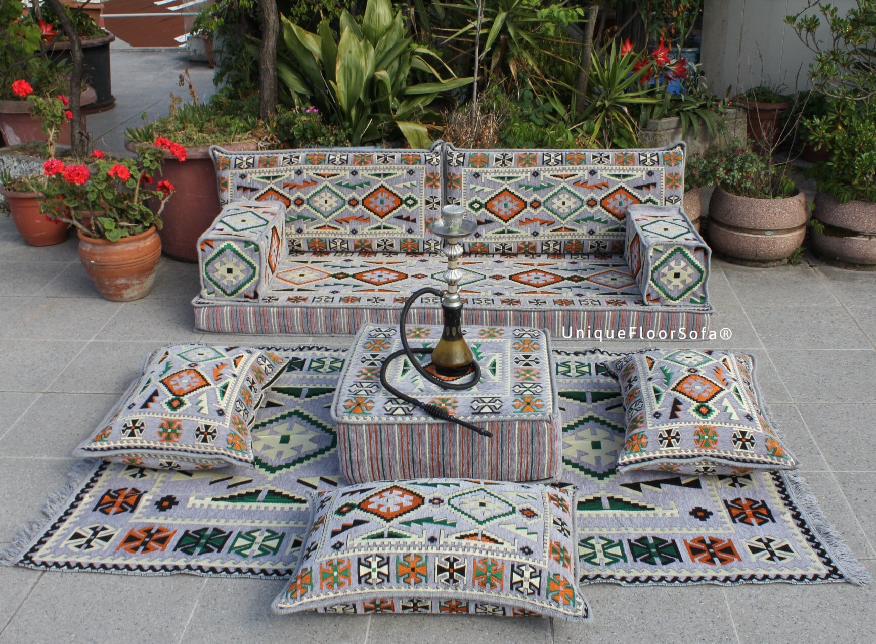 Arabic Floor Sofa Set: Ethnic Boho Cushions, Indoor/Outdoor Seating