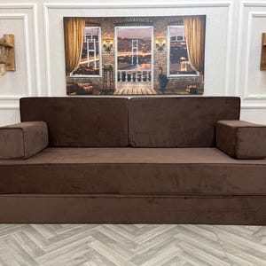Brown Velvet Modular Floor Sofa: Modern Living Room Seating