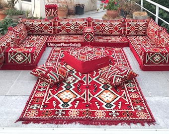 U Shaped Moroccan Sofa,Arabic Sofa Majlis Floor Seating Set,Terrace Balcony Sofas,Indoor & Outdoor Ethnic Cushions,Floor Cushion,U Couch