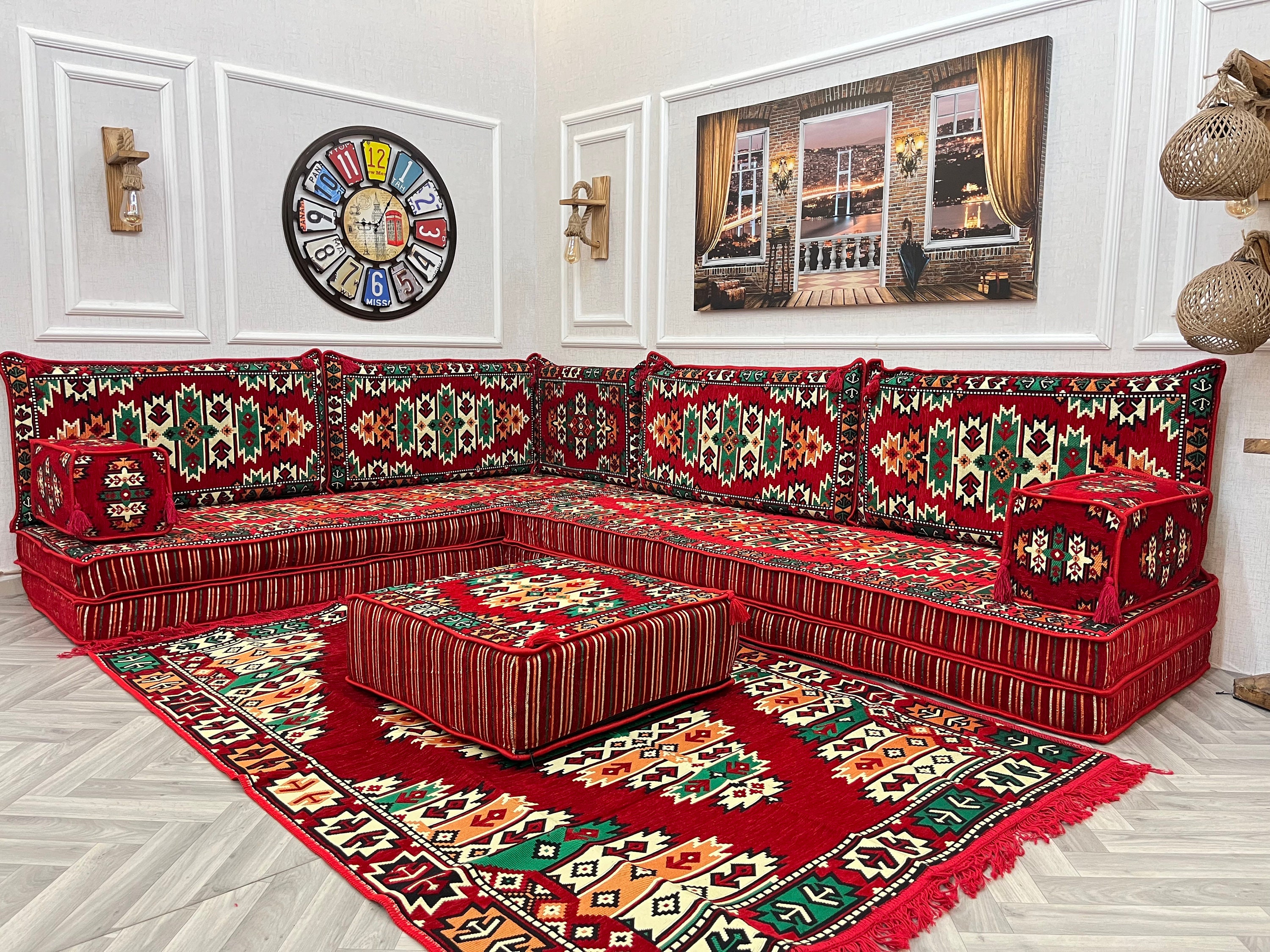 Majlis Rug Arabic Majlis Floor Sofa Set: L-shape Modular Ottoman Couch & Rug - Etsy