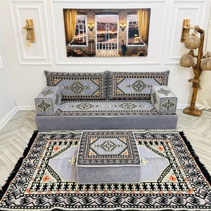 8 inch Thick Arabic Sofa Floor Seating Set, Floor Sofa, Modular Sofa, Traditional Sofa, Floor Cushion Couch, Ottoman Couch Pillows & Rug zdjęcie 6