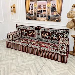 Maroon Arabic Floor Sofa Set: Traditional Middle Eastern Floor Sofas Seating