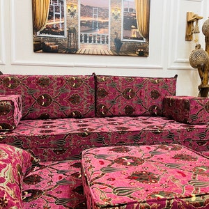 8'' Thick Functional Floor Seating Living Room Sofa Set, Turkish Tulip Pattern Floor Cushion,Unique Design Living Room Decor,Arabic Sofa Set image 10