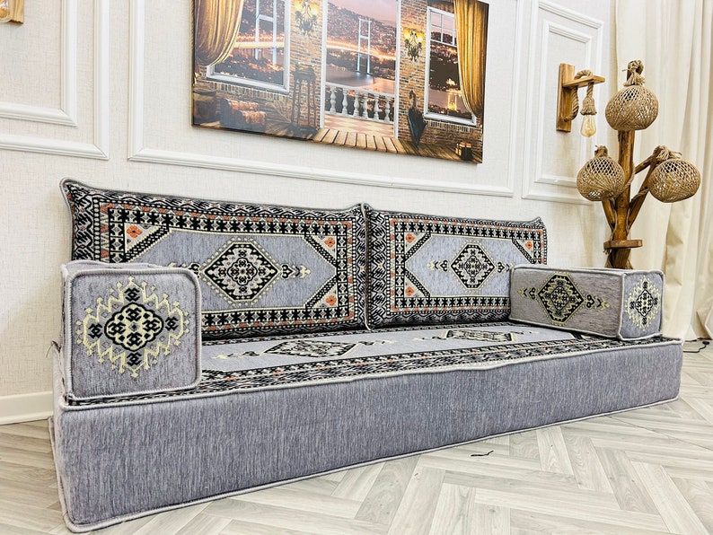 8 inch Thick Arabic Sofa Floor Seating Set, Floor Sofa, Modular Sofa, Traditional Sofa, Floor Cushion Couch, Ottoman Couch Pillows & Rug zdjęcie 9