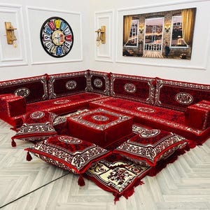 Ottoman Style L Shaped Floor Sofa, Floor Cushion Seating Set, Living Room Decor, Ottomans , Floor Couch, Arabic Sofa Majlis, Corner Couch