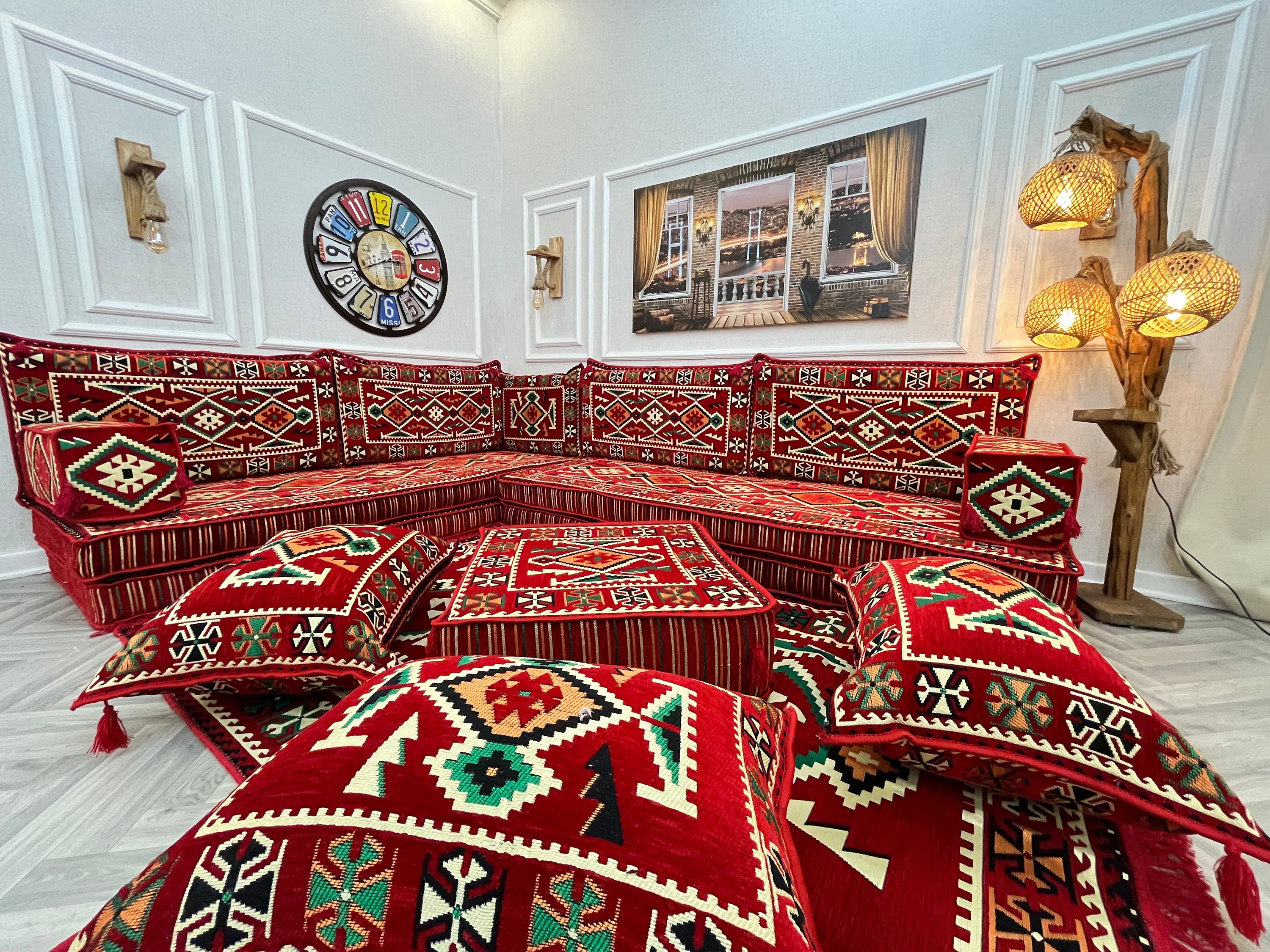 Majilis Rug 8'' Arabic Majlis Floor Sofa Set: Boho Living Room Seating, Rug ...