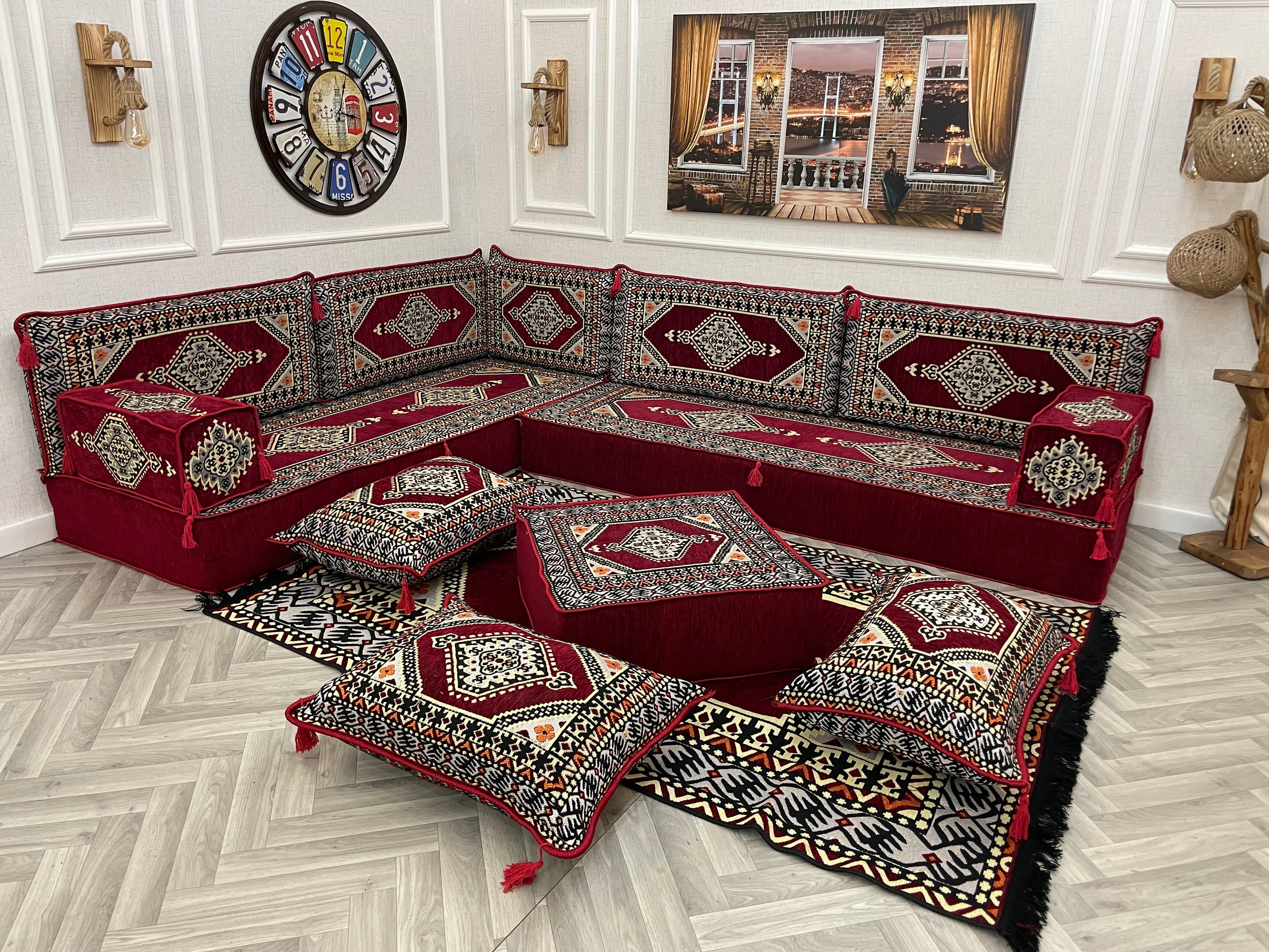 Cut To size High Density Blue Foam Cushion Moroccan Arabic Majlis Floor  Seating