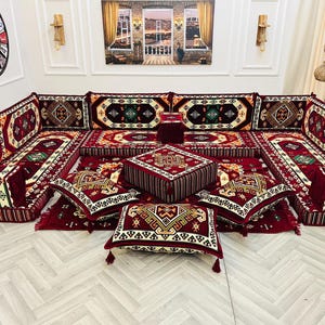 Floor Cushion Seating U Shaped Arabic Sofa Living Room Set, Home decor furnishings,Floor Couch, Modular Floor Sofa, Arabic Majlis, Couch