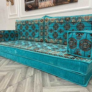 8&#39;&#39; Traditional Floor Seating Couch: Arabic Moroccan Sofa Set