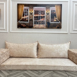 Custom Velvet Arabic Sofa Floor Seating Set, Convertible floor sofa bed, Boho Furniture, Living Room Decor, Floor Cushion, Bench Cushions 4'' Thickness