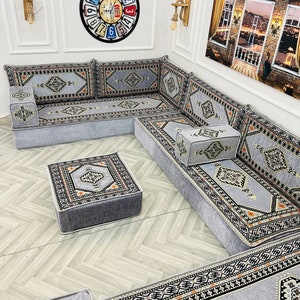 Ensemble de sièges au sol pour canapé de salon arabe modulaire en forme de U de 8 po., canapés de sol bohèmes, canapé sectionnel, canapé majlis arabe, coussin de sol image 7