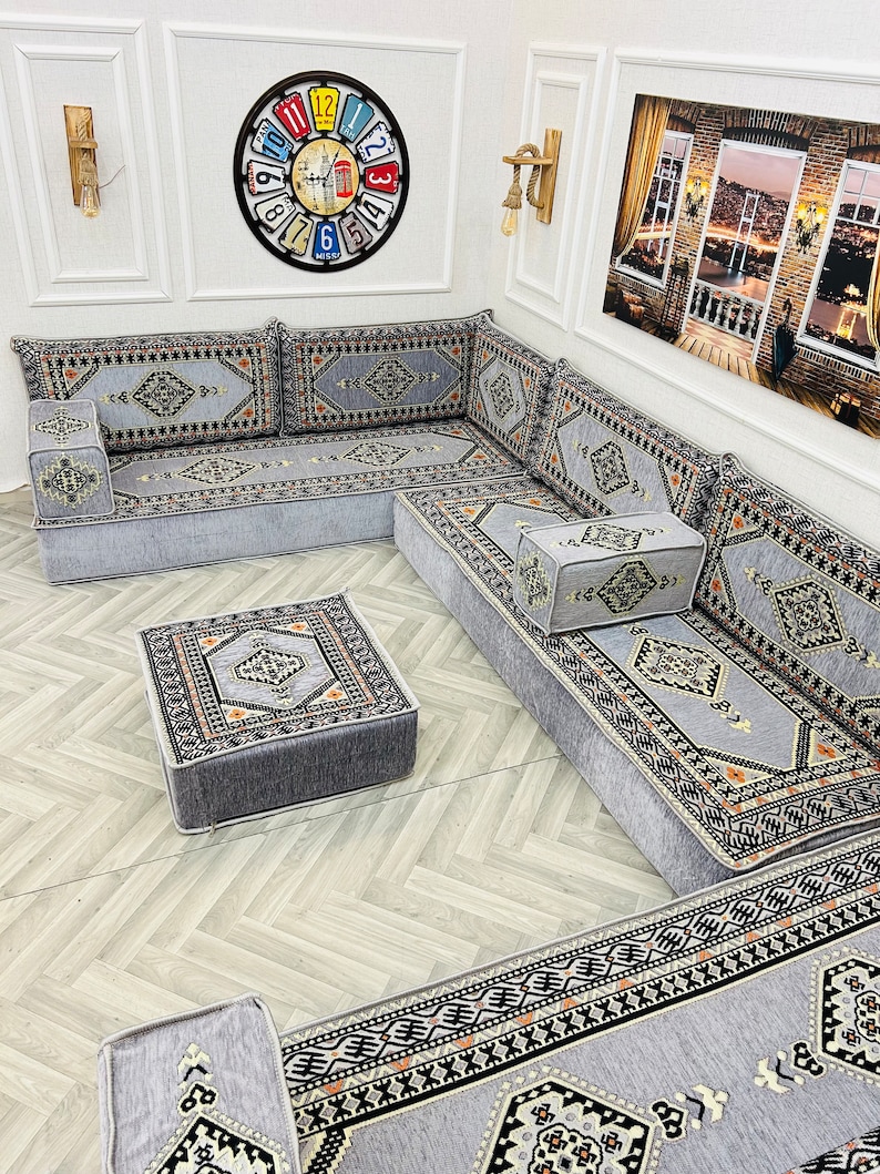 8'' Thick Modular U Shaped Arabic Living Room Sofa Floor Seating Set ,Boho Floor Couches ,Sectional Sofa, Arabic Majlis Sofa, Floor Cushion zdjęcie 7