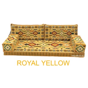 Royal Anatolian Arabisch Sofa Set, Bodenkissenbezug, Schnittsofa, Palettensofas, Bodencouch im Innen und Außenbereich, Bodenbestuhlung -ROYAL YELLOW