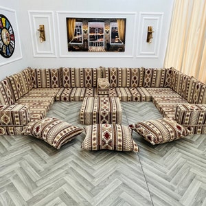 U Shaped Arabic Sofa Floor Seating Set, Boho Living Room Decor, Arabic Sofa Set, Floor Cushions, Sectional Sofa, Floor Couch, Arabic Majlis image 4