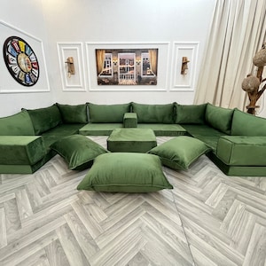 Sage green online microfiber sectional sofa