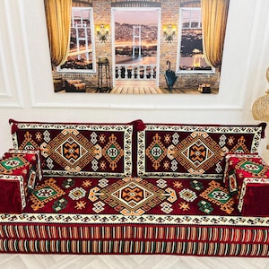 Traditional Middle Eastern Floor Sofa, Boho Floor Cushion, Arabic Living Room Set, Majlis Seating, 8 inch Floor Seating Set, Turkish Seating
