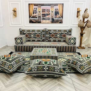 8&quot; Grey Color Sectional Arabic Sofa Living Room Set, Floor Seating Sofa, Arabic Majlis, Sectional Sofa, Floor Cushions, Ottoman Couch & Rug