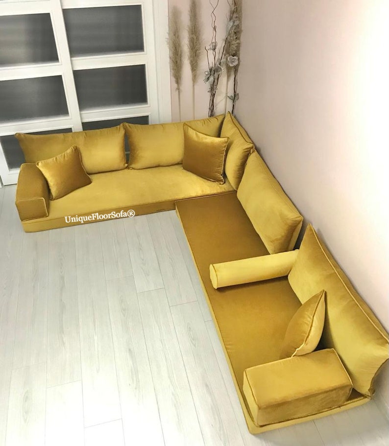 Custom L Shaped Luxury Soft Velvet Floor Cushion Couch Corner Etsy