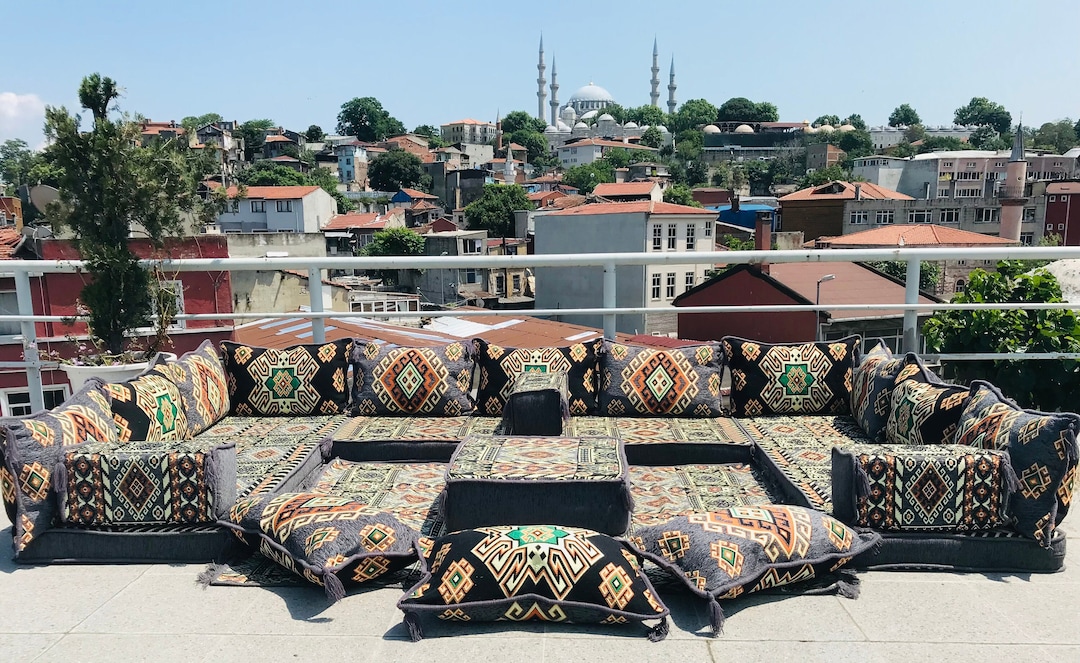 U Shaped Arabic Sofa Floor Seating Cushion Set, Arabic Majlis, Floor