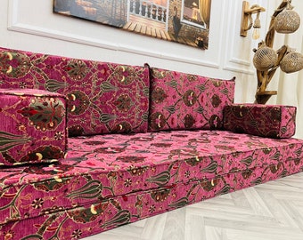 8 inch Thick  Traditional Ottoman Tulip Pattern Floor Sofa, Living Room Floor Couch, Moroccan Home Decor, Floor Seating Set, Floor Pillows