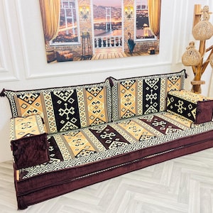 Middle Eastern Modular Floor Couch: Boho Arabic Majlis Seating Set, 8 inch Thick