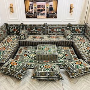 8 inch Thick U Shaped Modular Dark Grey Arabic Living Room Sofa Floor Seating Set ,Boho Floor Couch, Floor Cushion,Anatolian Sofa,Floor Sofa image 10