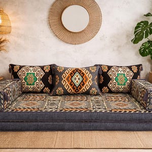 Custom Handmade Boho Kilim Floor Sofa Cushion Set, Bohemian Seating Bench Pillows