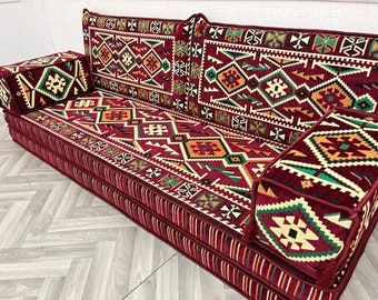 8'' Thickness Maroon Arabic Sofa Set, Boho Floor Couch, Moroccan Home Living Sofa, Floor Seating Sofa, Floor Pillows, Reading Nook Cushion