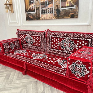 Red Anatolian Floor Sofa: Convertible Arabic Couch, Boho Decor