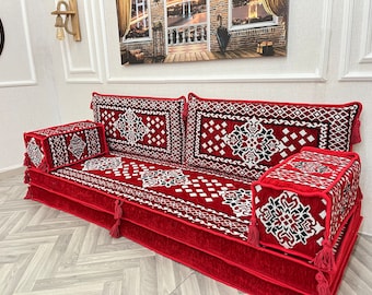 Sofá de suelo Anatolia rojo: sofá árabe convertible, decoración bohemia