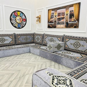 8'' Thick Modular U Shaped Arabic Living Room Sofa Floor Seating Set ,Boho Floor Couches ,Sectional Sofa, Arabic Majlis Sofa, Floor Cushion U Sofa Only