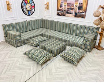 Boho woondecoratie zitbank: L-vormige pluizige sofaset