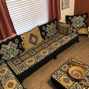 8'' Thickness L Shaped Arabic Sofa Set, Floor Seating, Floor Couch Moroccan, Kilim Rug, Ottoman Couch, Living Room Furniture, Home Decor zdjęcie 10