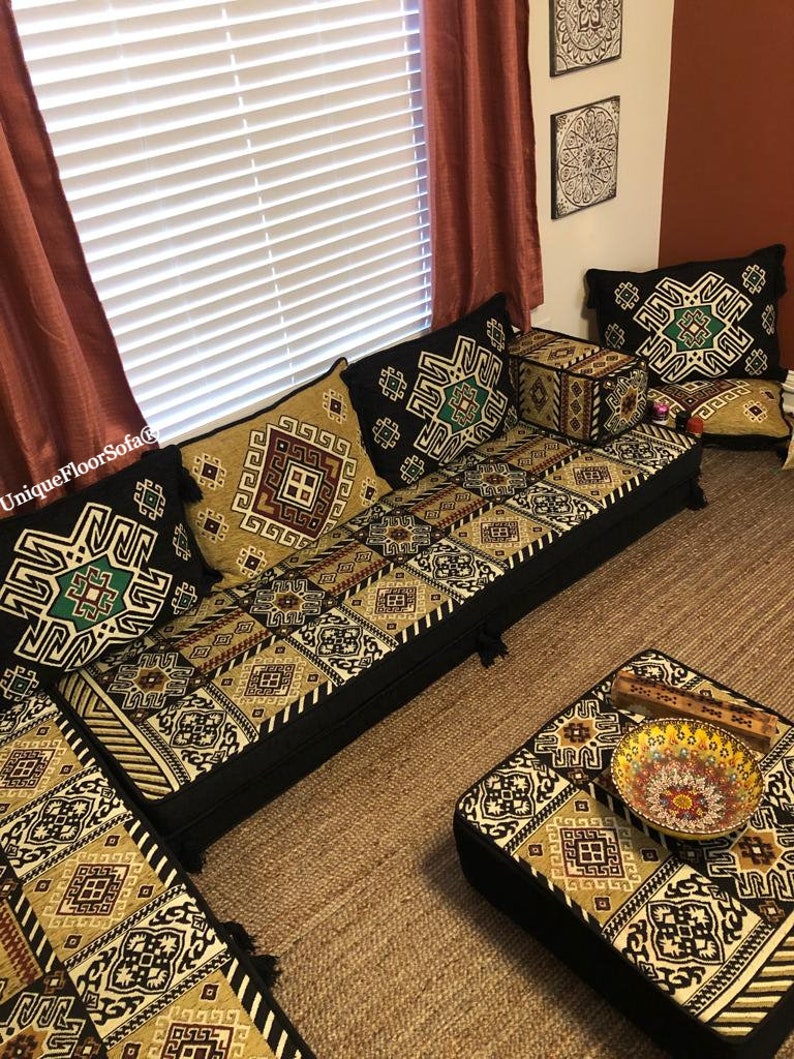 8'' Thickness L Shaped Arabic Sofa Set, Floor Seating, Floor Couch Moroccan, Kilim Rug, Ottoman Couch, Living Room Furniture, Home Decor image 10