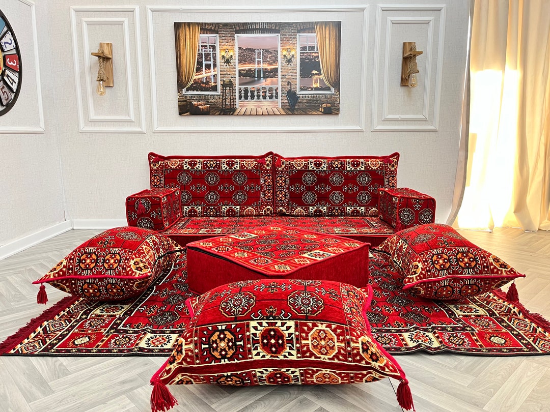 Red Ethnic Floor Cushions Arabic Sofa Living Room Floor Seating Set Bench Cushions Sectional Sofa Boho Floor Couch Arabic Majlis pillow Etsy Israel
