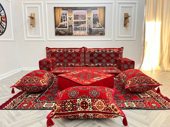 Red Ethnic Floor Cushions Arabic Sofa Living Room Floor Seating