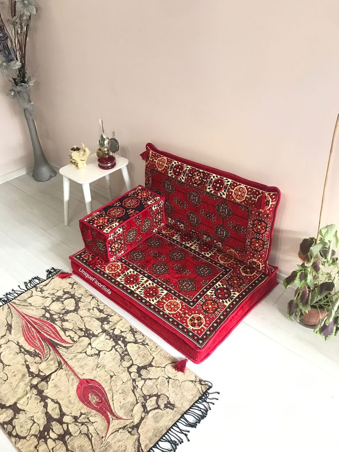 Small Arabic Sofa Floor Seating Set, Small Futon Sofa, Moroccan Floor
