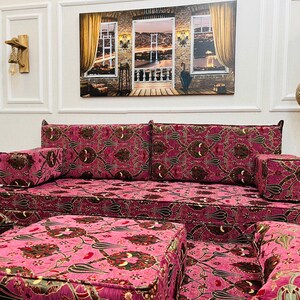 8'' Thick Functional Floor Seating Living Room Sofa Set, Turkish Tulip Pattern Floor Cushion,Unique Design Living Room Decor,Arabic Sofa Set image 8