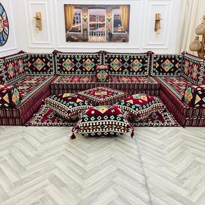 8&#39;&#39; U Shaped Arabic Sofa Set: Boho Style Seating, Ottoman & Cushions, Floor Sofa Modular